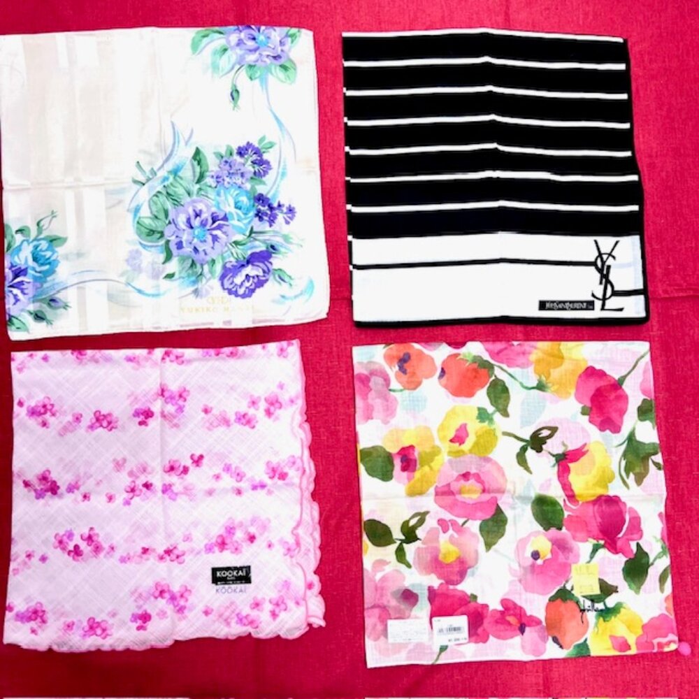 BUNDLE 4: YSL-YUKIKO H -KOOKAI P-SHILLA Scarf/Lg Hanker Cott/Silk 23" - 22"(93)